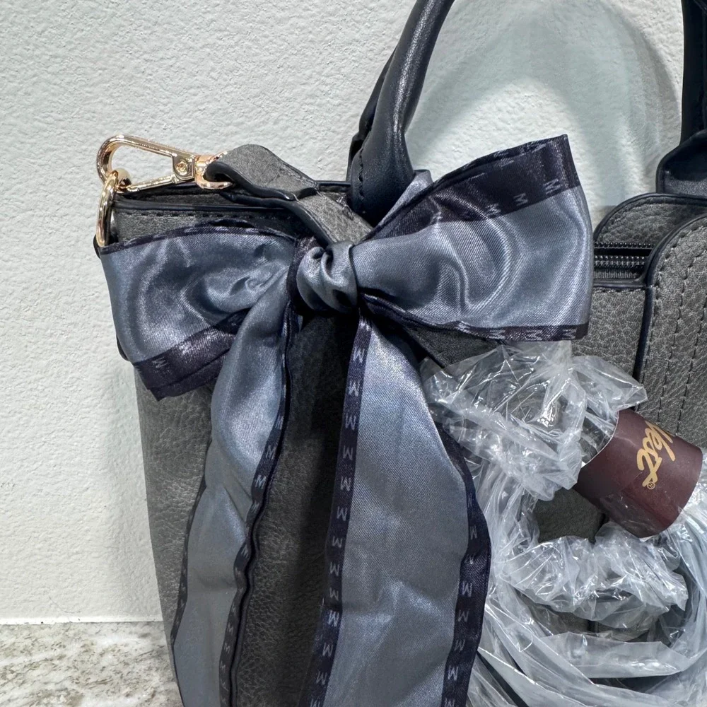 Montana West Gray Vegan Leather Satchel Handbag with Bow and Crossbody Strap